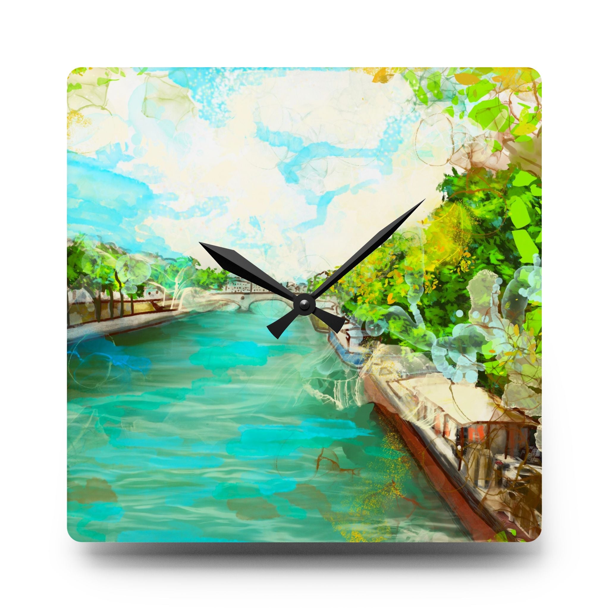 Acrylic Wall Clock - A Stroll along the Seine