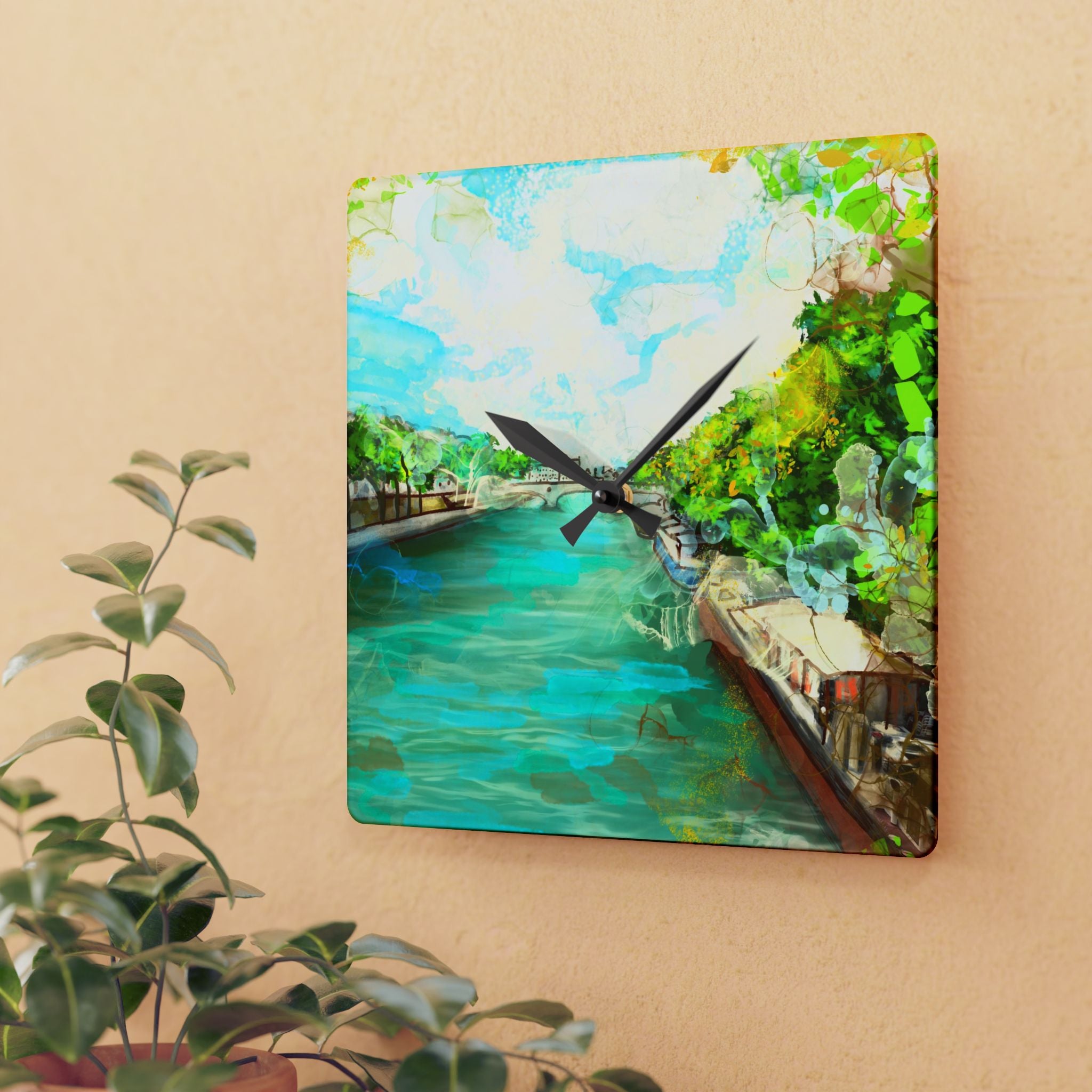 Acrylic Wall Clock - A Stroll along the Seine