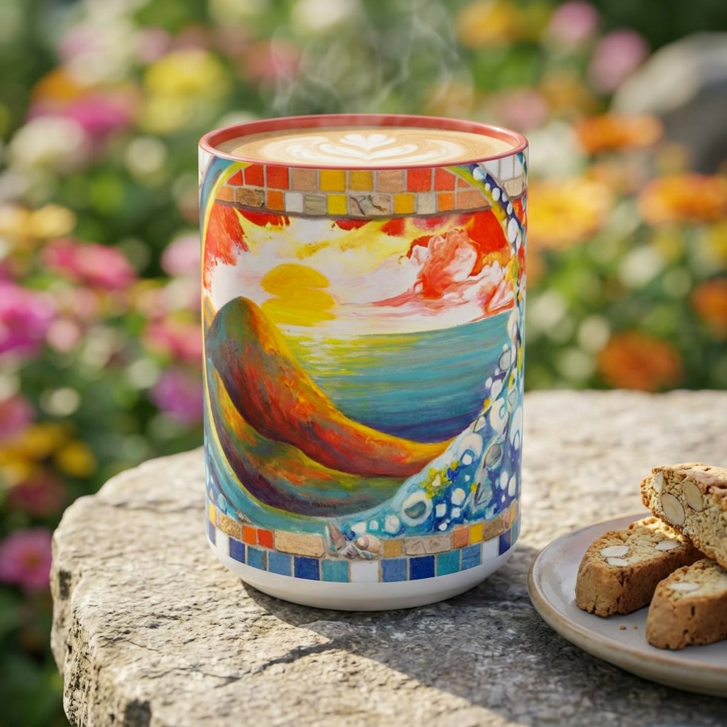 Ocean Sunrise Art Coffee Mug — Colorful Waves Accent Ceramic Mug (11/15oz)