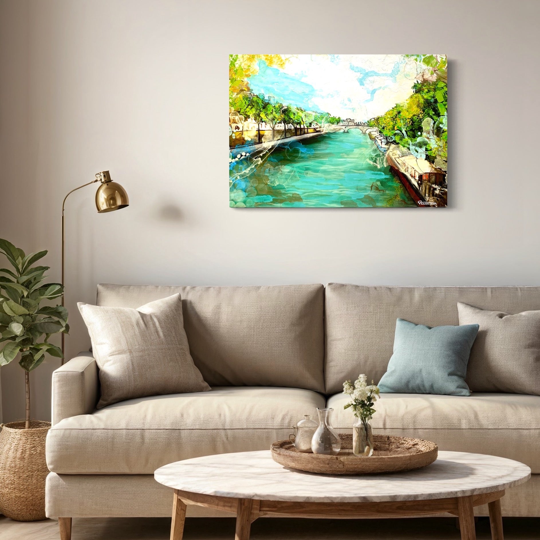 A LITTLE STROLL ALONG THE SEINE EMBELLISHED FINE ART PRINT