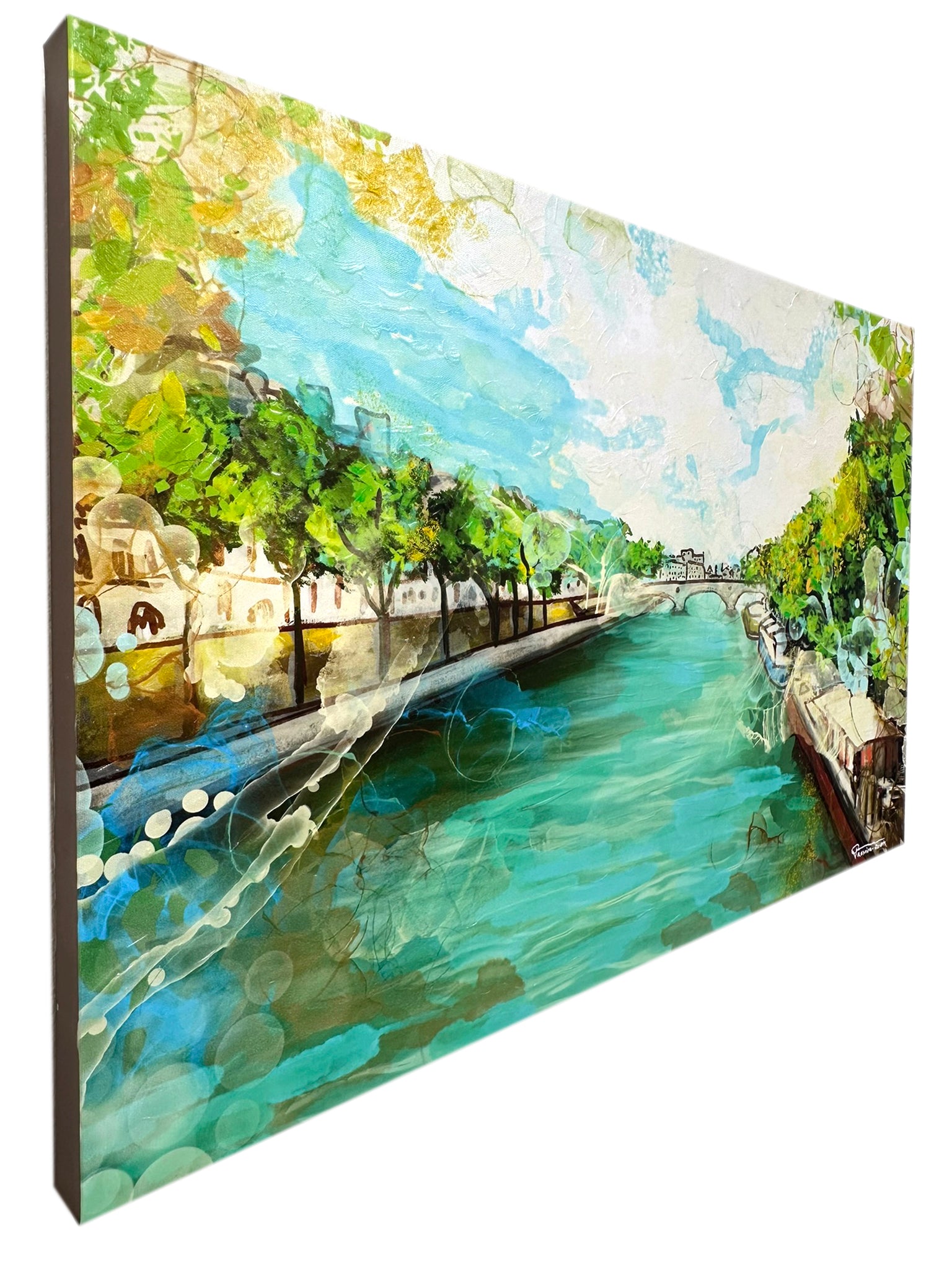 A LITTLE STROLL ALONG THE SEINE EMBELLISHED FINE ART PRINT