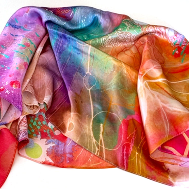 "Reverie "- Designer Silk Scarf - 35'x35"