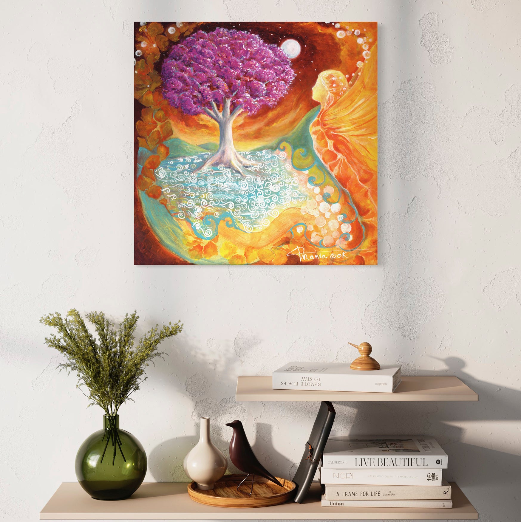 RUBY TREE SPIRIT EMBELLISHED FINE ART PRINT ON CANVAS