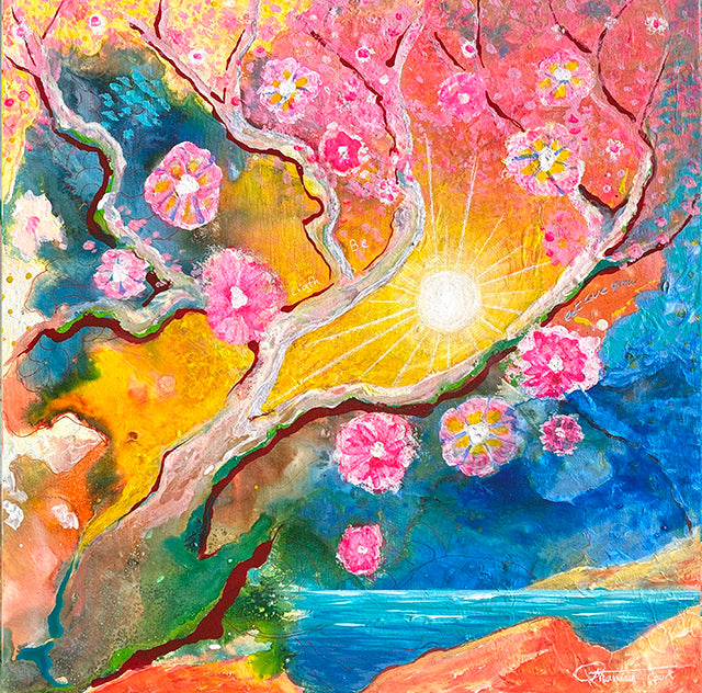 SUNRISE OVER THE PACIFIC ORIGINAL MIXED MEDIA PAINTING -  NOT AVAILABLE